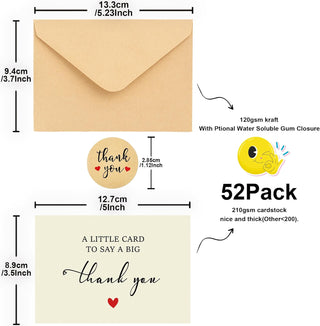 52 Pack 210GSM | Thank You Cards | Thank You Cards & Notes with Envelopes | Pefect for Baby Shower, Wedding, Teacher, Graduation, Business, Holiday, and Christmas | Teacher Appreciation Gifts