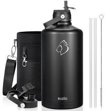BUZIO 40oz Insulated Water Bottle, Triple Wall Vacuum Stainless Steel Water Flask with 2 lids, Lead-Free BPA-Free Straw Lid Sports Canteen Jug, Cold 48H & Hot 24H- Black