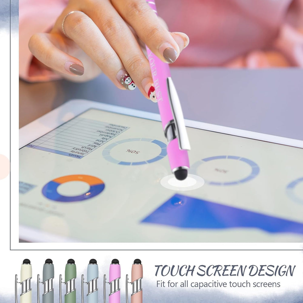 Zonon 12 Pcs Inspirational Pens Gift Set Funny Ballpoint Pen with Stylus Tip Motivational Graduation Gifts Bulk for Teacher Coworkers Nurse School Office Supplies(Morandi,Boss Lady)