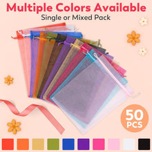 Crweety 50 Pcs White Organza Bags 6x9 Inches, Large Mesh Gift Bags Drawstring, Jewelry Pouches Candy Treat Sachet Mesh Bag Drawstring for Wedding Party Favors Baby Shower & Goodie Gifts