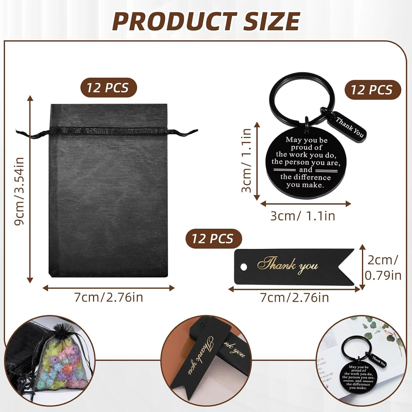 36 Pcs Employee Appreciation Gifts Bulk Thank You Keychains for Coworkers Teams Volunteers Appreciation Keychain Organza Bags