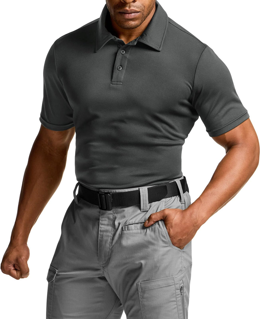 CQR Men's Quick Dry Tactical Polo Shirt, Lightweight Breathable Performance Polo, Short Sleeve UPF 50+ Outdoor Golf Shirt