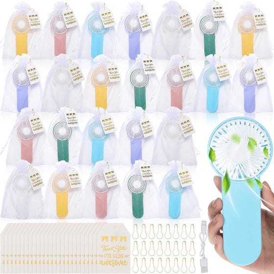 Sumind Mini Handheld Fans Bulk with Thanks Cards Bags Summer Wedding Favors Thank You Gifts Battery Powered Portable Fans Employee Appreciation Gifts for Coworker Staff Travel(Multicolor,24 Set)