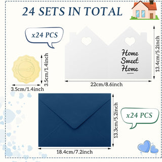 Motiskyy 24 Sets Welcome Home Cards Congratulations on Your New Home Cards Bulk with Envelope Stickers Housewarming Thank You Gift Card 5 x 8.6 Inch Real Estate House Shaped Card Note(Blue)
