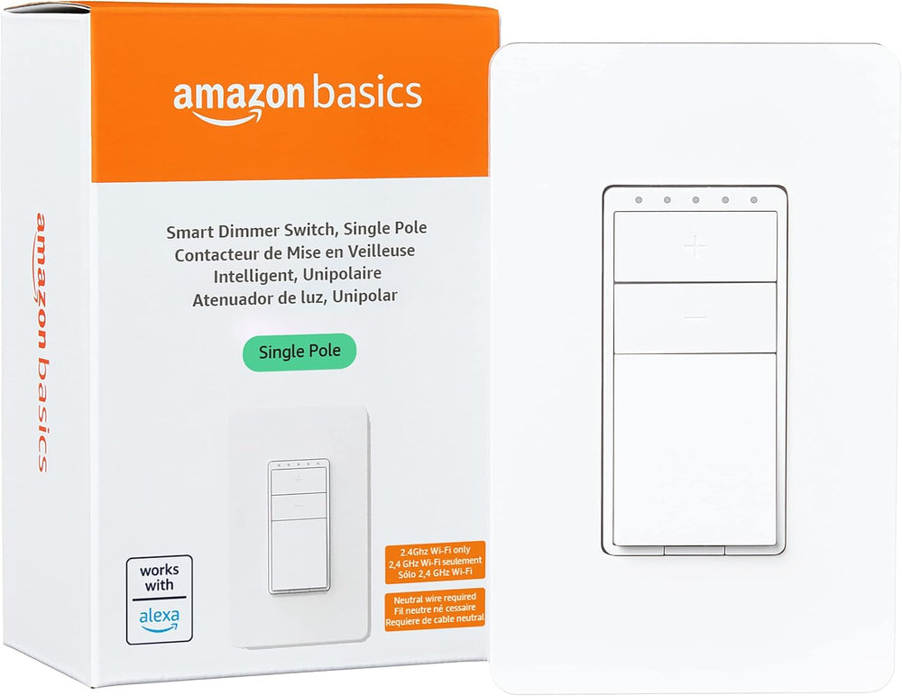 Amazon Basics Smart Light Switch, Single Pole, Works with Alexa Only, Voice Control, Schedule, 2.4 GHz Wi-Fi, No Hub Required, Easy to Install, White