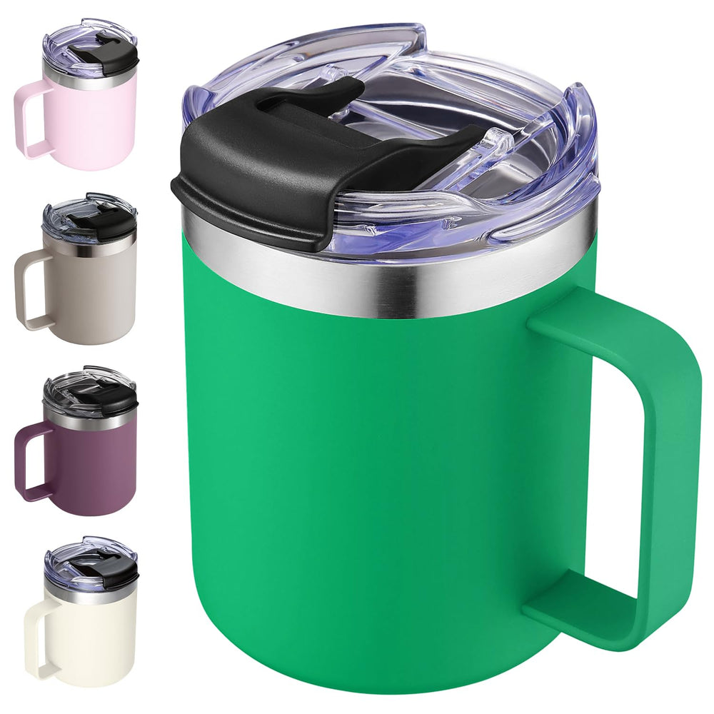 12oz Stainless Steel Insulated Coffee Mug with Handle, Double Wall Vacuum Travel Mug, Tumbler Cup with Sliding Lid, Navy