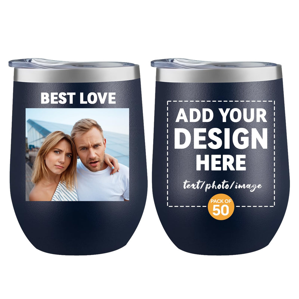 MEWAY Personalized Custom 12oz Wine Tumbler with Lid, Insulated Double Wall Vacuum Travel Tumbler Gifts with Text Photo Logo (Blue, 1pack)