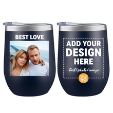 MEWAY Personalized Custom 12oz Wine Tumbler with Lid, Insulated Double Wall Vacuum Travel Tumbler Gifts with Text Photo Logo (Blue, 1pack)