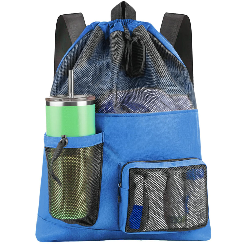 HOHOM Swim Mesh Beach Bag, Waterproof Gym Bags for Women and Men, Large Pool Bag Swimming Gear Drawstring Backpack