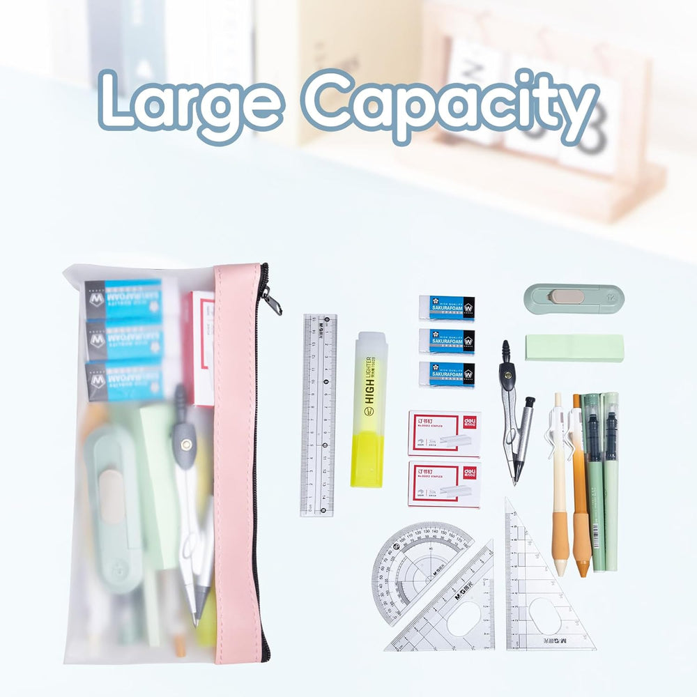 6 Pack Clear Pencil Pouches with Zipper, Soft TPU Pencil Case Bulk for Kids Students, Waterproof Makeup Bag Travel Organizer, Small Pen Pouch Set for School Office Supplies