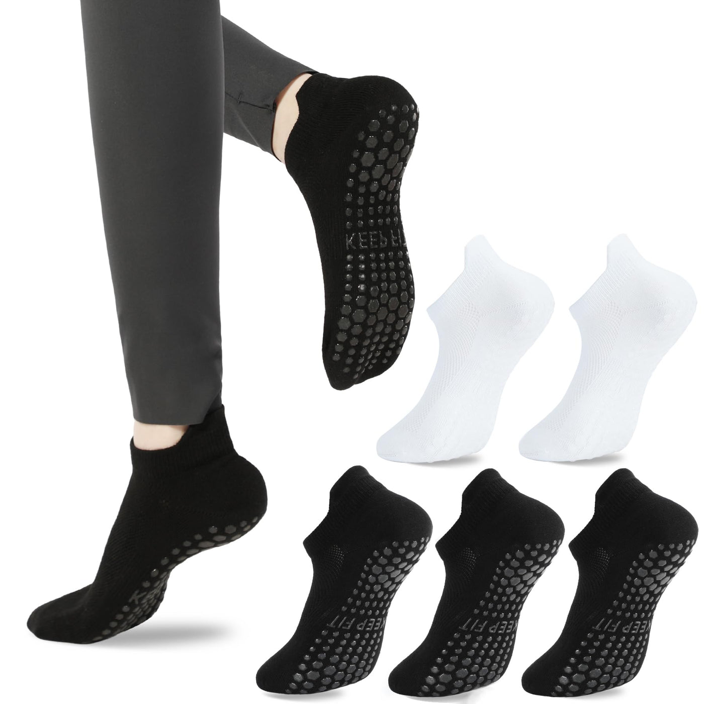 loudashuaiqi Grip Pilates Socks Non Slip Athletic Yoga Socks with Grips for Women Grippy socks for Hospital Workout Barre