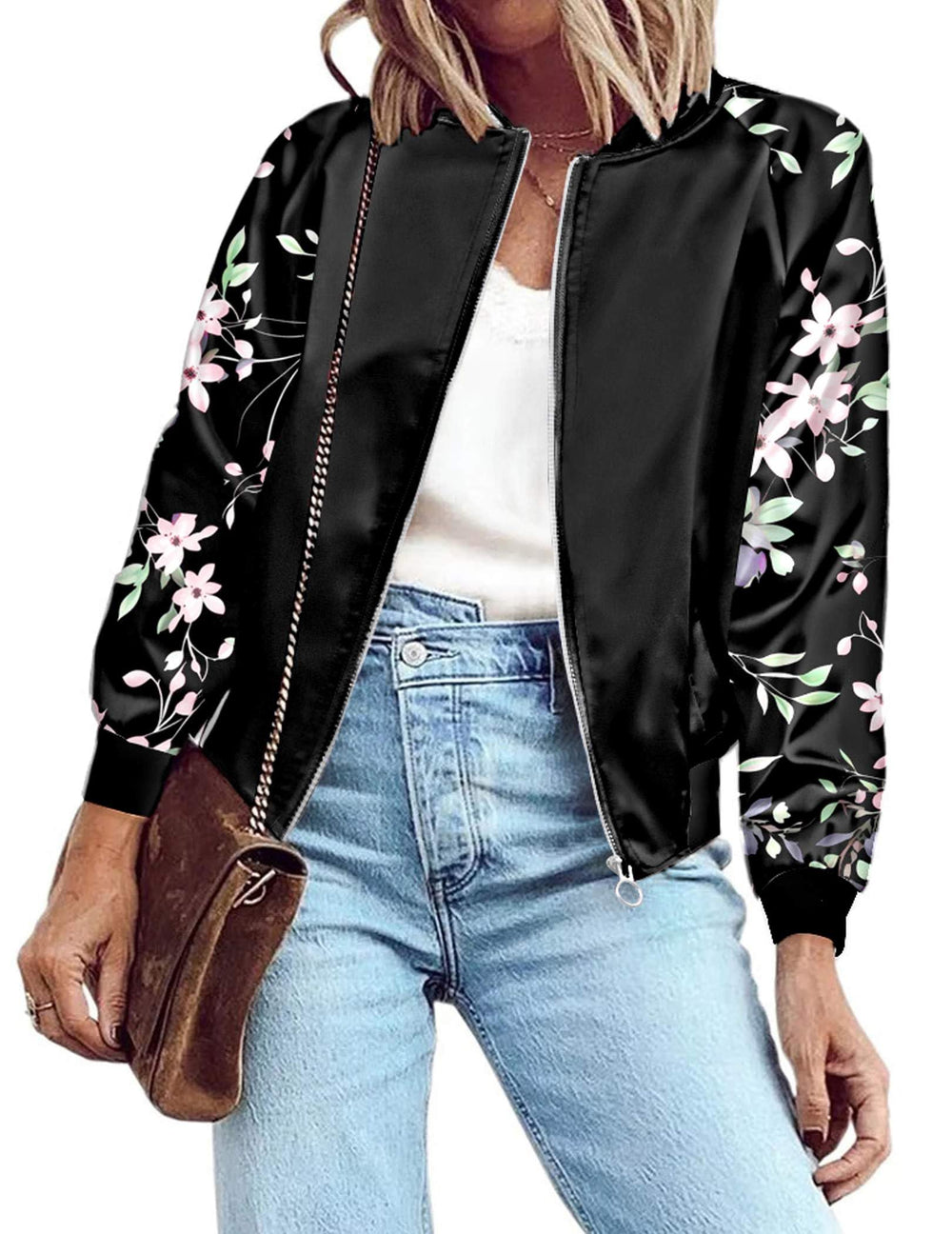 Zeagoo Women's Bomber Jacket Lightweight Zip Up Jacket Casual Striped Jacket Coat Outerwear Windbreaker with Pockets