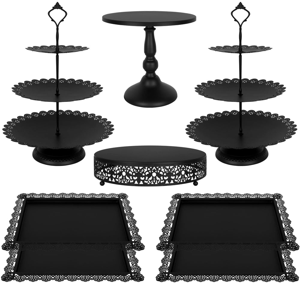 Fivenl 8 Pcs Cake Stand Gold Metal Dessert Table Display Set, 3-Tier Cupcake Stand, Cake Display Tower and Cookie Tray Rack Serving Tray for Birthday Party, Weddings, Baby Shower (Gold)