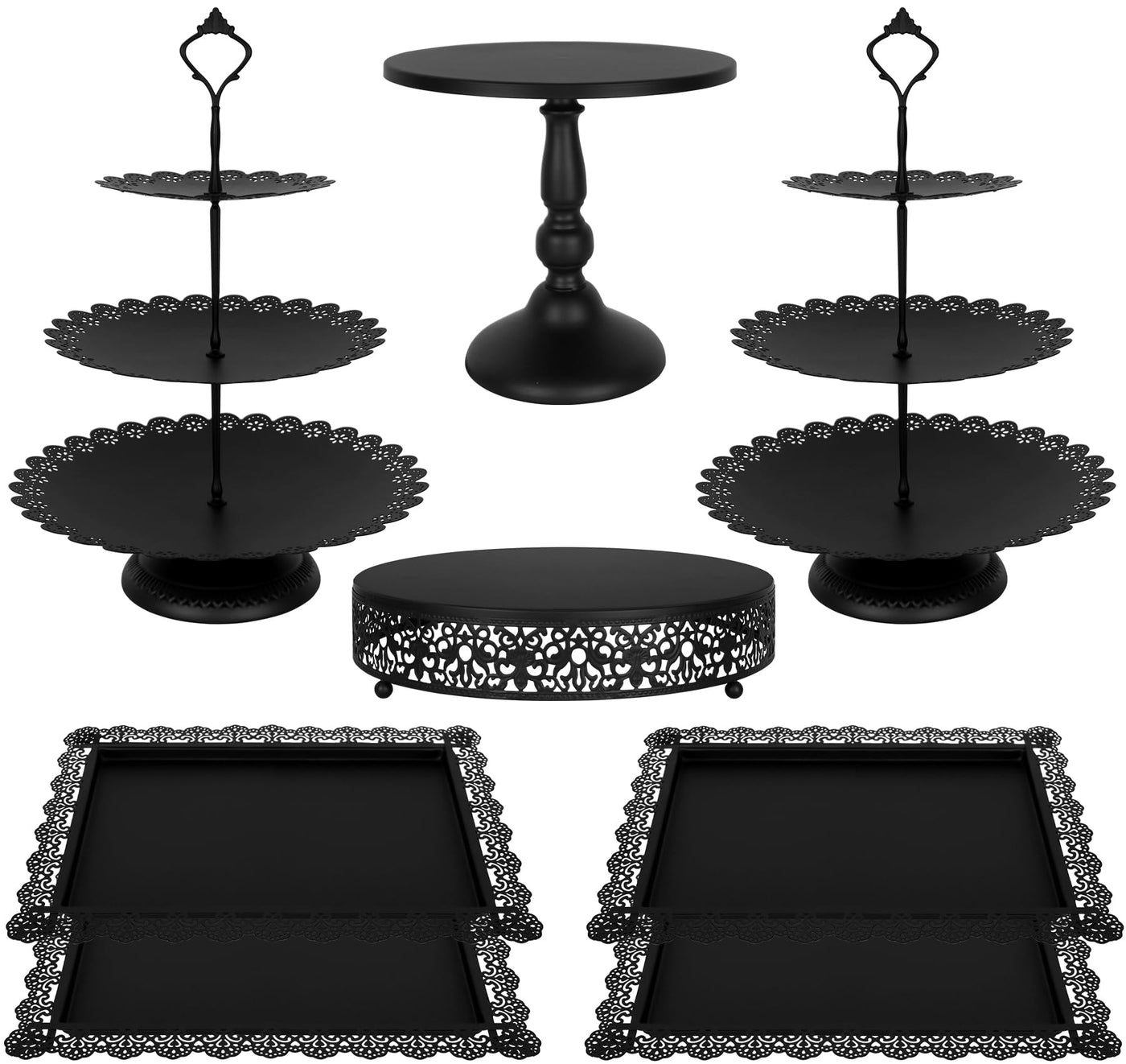 Fivenl 8 Pcs Cake Stand Gold Metal Dessert Table Display Set, 3-Tier Cupcake Stand, Cake Display Tower and Cookie Tray Rack Serving Tray for Birthday Party, Weddings, Baby Shower (Gold)