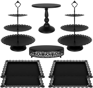 Fivenl 8 Pcs Cake Stand Gold Metal Dessert Table Display Set, 3-Tier Cupcake Stand, Cake Display Tower and Cookie Tray Rack Serving Tray for Birthday Party, Weddings, Baby Shower (Gold)
