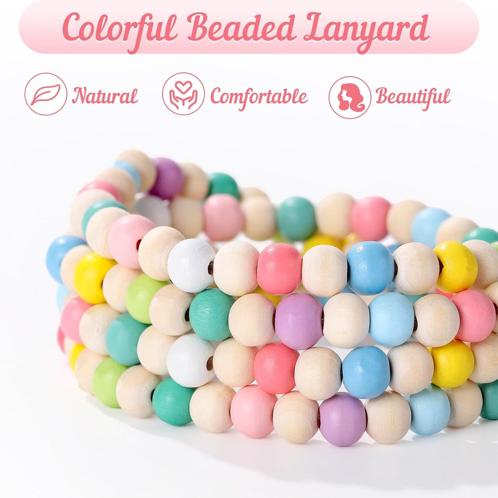 Lanyards for ID Badges Teacher Gifts Cute Wooden Beaded Lanyard with ID Holder Retractable Badge Reel Keys Eyeglass Chains for Women