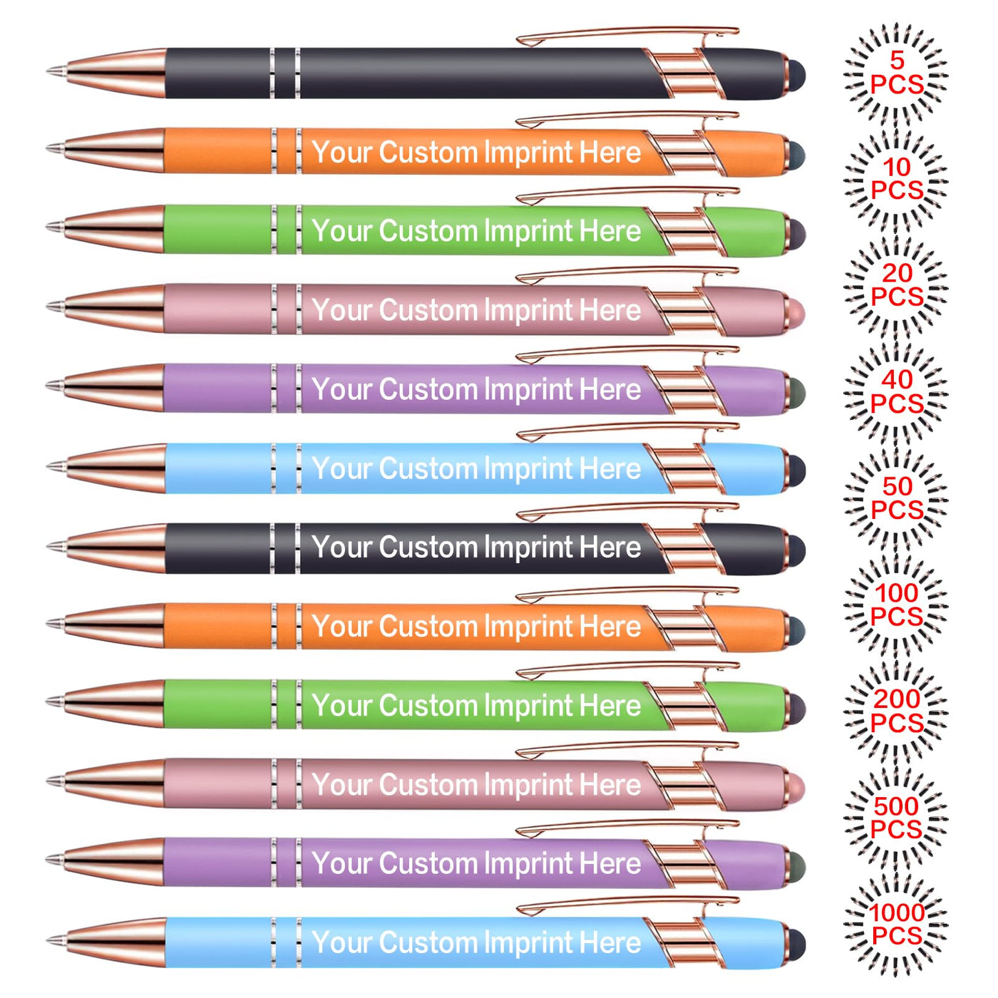 Bulk Custom Pens Personalized, Customized Pens with Name/Logo Printing Perfect for Business, Birthday, Wedding, Graduation Gifts & Party Events 5 to 2000 Pieces Pack Ballpoint Pens