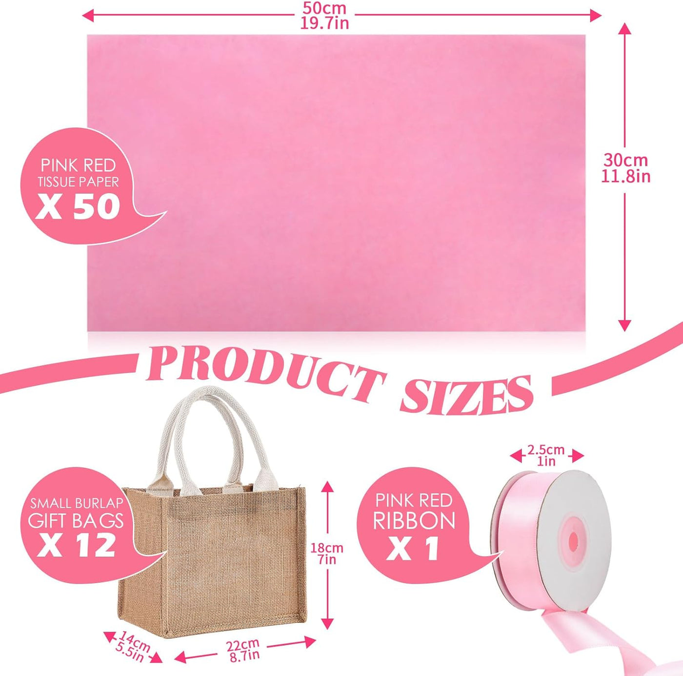 Shinylin 12 Pack Burlap Tote Bags Bulk with Handles Small Wedding Jute Tote Bag with Pink Tissue Paper & Ribbon, Reusable Party Favor Bags for Bridesmaid Proposal Bridal Shower Galentine's Day