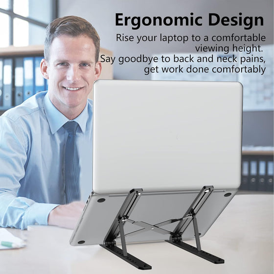 Tonmom Laptop Stand for Desk, Adjustable Laptop Riser ABS+Silicone Foldable Portable Notebook Holder, Ventilated Cooling Notebook Mount Computer Stand for 10-15.6” Laptops,Tablets-Black - hover image