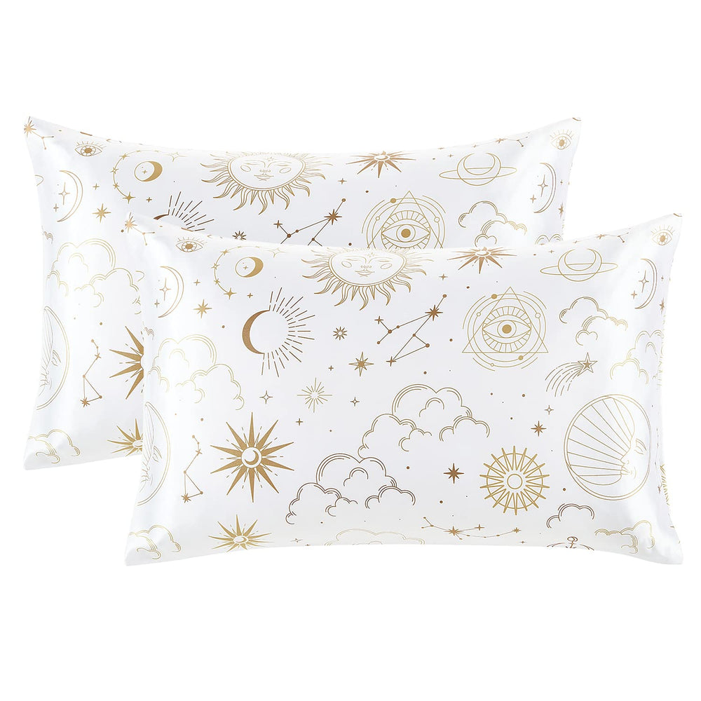 EXQ Home Silky Satin Pillowcase for Hair and Skin,Printed Pillow Cases Standard Size Set of 2 Satin Pillow Case 2 Pack with Envelope Closure(Ink Leaf, 20x26)