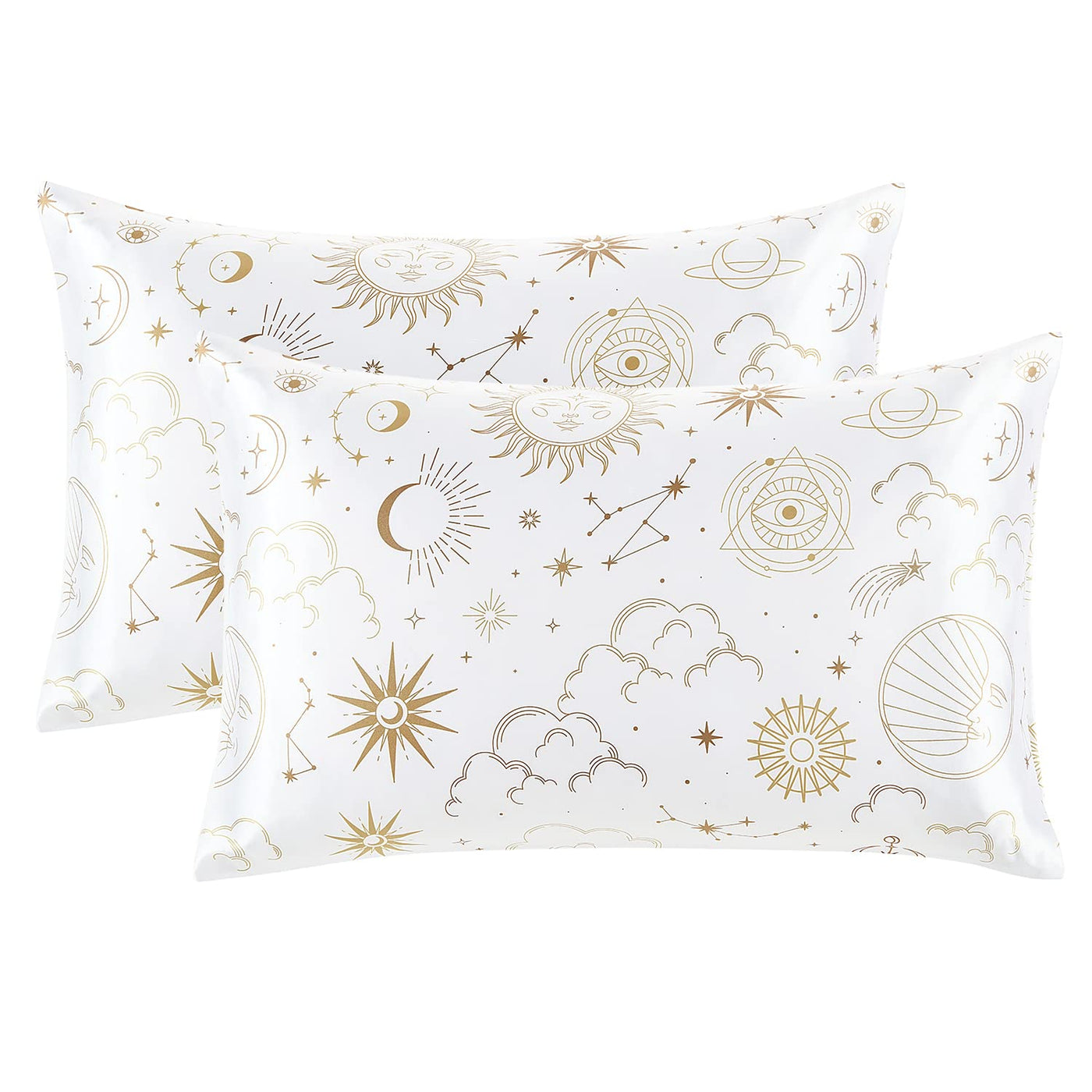 EXQ Home Silky Satin Pillowcase for Hair and Skin,Printed Pillow Cases Standard Size Set of 2 Satin Pillow Case 2 Pack with Envelope Closure(Ink Leaf, 20x26)