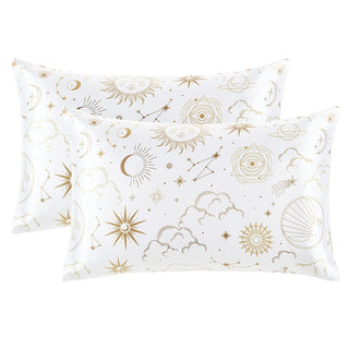EXQ Home Silky Satin Pillowcase for Hair and Skin,Printed Pillow Cases Standard Size Set of 2 Satin Pillow Case 2 Pack with Envelope Closure(Ink Leaf, 20x26)