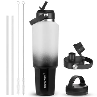 HYDROWION 32oz Stainless Steel Water Bottle(Cold for 48 Hrs, Hot for 24 Hrs), Double Wall Vacuum Insulated Water Flask with Straw Lid, Spout Lid and Flex Cap, Fit in Any Car Cup Holder, Cobalt