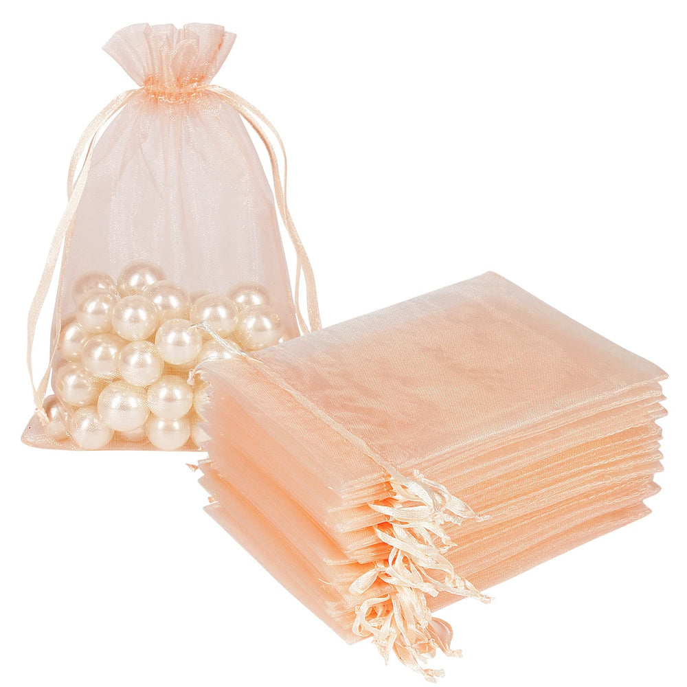 HRX Package 100pcs White Organza Bags, 4x6 inch Mesh Bags Drawstring Gift Bags Jewelry Pouches for Candy Wedding Favors Christmas