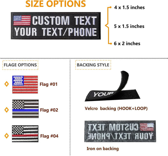 Customized Name Patch 2pcs, US Flag Personalized Name Tactical Tape for Bags Uniform or Vest Jackets, Name Tag- Military Hook Patches (2 Line) - hover image