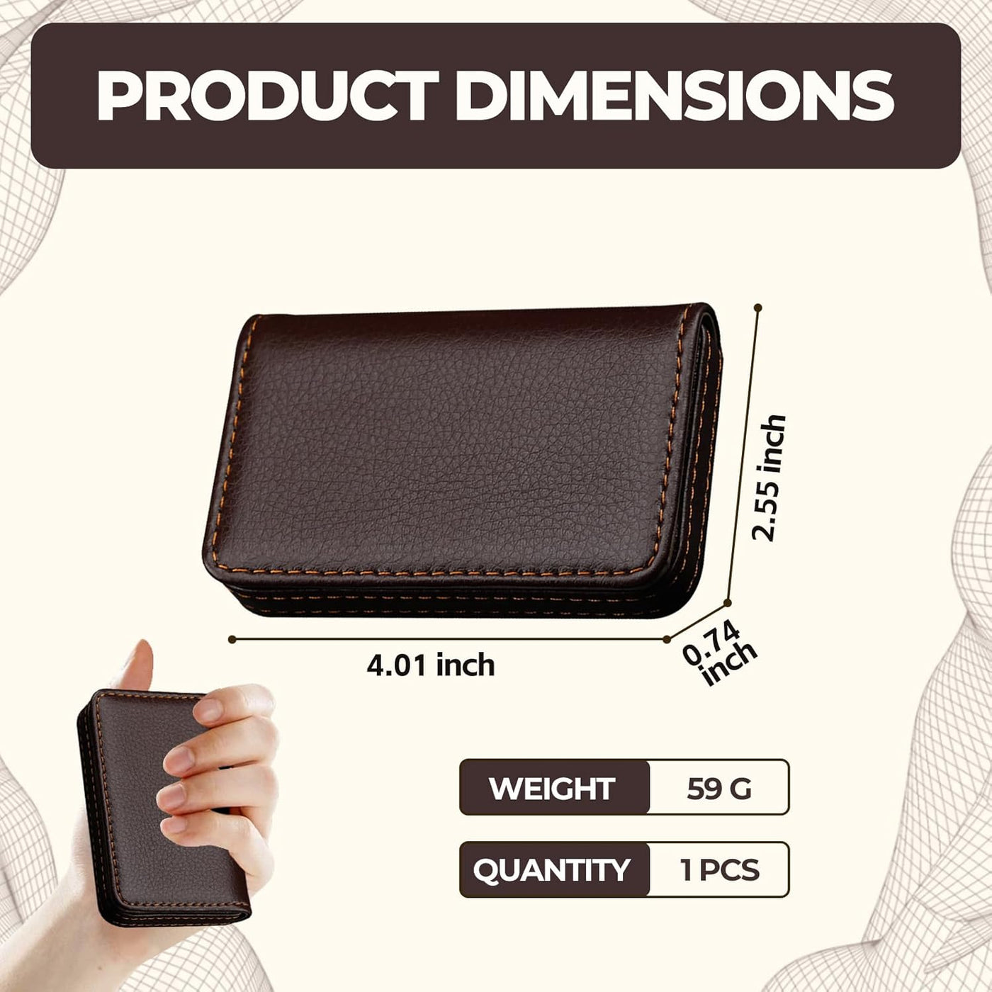 Business Card Holder, Slim Brown PU Leather Card Case for Men & Women with Magnetic Shut, Portable Pocket or Purse Wallet Holds Credit ID Cards, Gift Idea