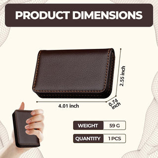 Business Card Holder, Slim Brown PU Leather Card Case for Men & Women with Magnetic Shut, Portable Pocket or Purse Wallet Holds Credit ID Cards, Gift Idea