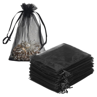 HRX Package 100pcs White Organza Bags, 4x6 inch Mesh Bags Drawstring Gift Bags Jewelry Pouches for Candy Wedding Favors Christmas