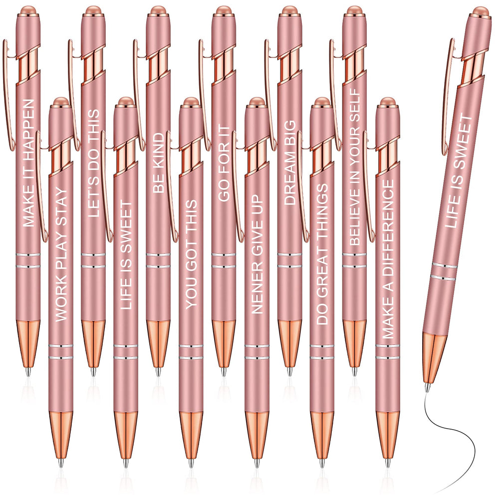 Zonon 12 Pcs Inspirational Pens Gift Set Funny Ballpoint Pen with Stylus Tip Motivational Graduation Gifts Bulk for Teacher Coworkers Nurse School Office Supplies(Morandi,Boss Lady)