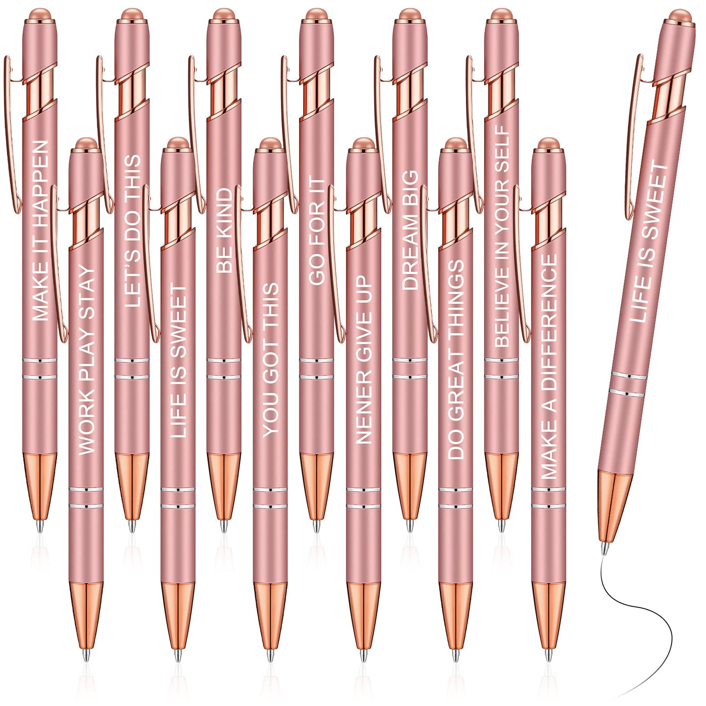 Zonon 12 Pcs Inspirational Pens Gift Set Funny Ballpoint Pen with Stylus Tip Motivational Graduation Gifts Bulk for Teacher Coworkers Nurse School Office Supplies(Morandi,Boss Lady)