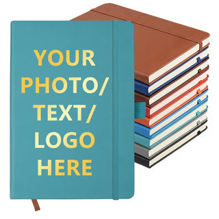 Customizable Personalized Notebook | Custom Logo, Text & Image A5 Journal Notebook | 200 Lined Pages 8.5" x 5.8" | Daily Writing Journal for Office, Students & Gift Giving, Black