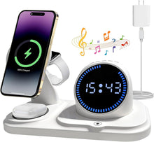 6-in-1 Wireless Charging Station with Bluetooth Speaker,Digital Clock and Ambient Lights,Fast Wireless Charger for for Multiple Devices for Apple - iPhone 17 16 15 14 13 12 Pro Max Apple Watch Airpods