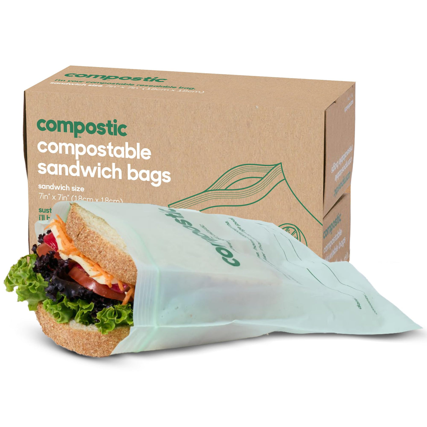 Compostic Compostable Snack Bags, Snack Size (60 Count) Starter Pack — Resealable Zip-Seal, Plant-Based, Home Compostable, Freezer Safe, BPA-Free, Non-Toxic, GMO-Free Food Storage Bags