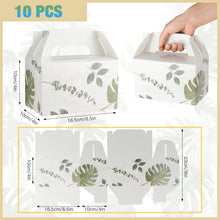 NyuOurea 10 PCS Green Leaf Gable Favor Treat Boxes, 6.5 x 4 x 4 Inches Gift Box with Handle, Goodie Boxes for Candy, Cookie, Tea, Spring Picnic, Baby Shower Party, Garden Wedding, Birthday, Graduation