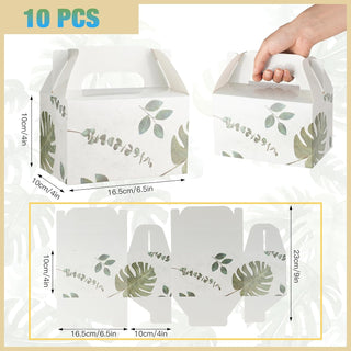 NyuOurea 10 PCS Green Leaf Gable Favor Treat Boxes, 6.5 x 4 x 4 Inches Gift Box with Handle, Goodie Boxes for Candy, Cookie, Tea, Spring Picnic, Baby Shower Party, Garden Wedding, Birthday, Graduation