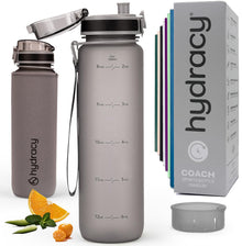 Hydracy Water Bottle with Time Marker -Large BPA Free Water Bottle & No Sweat Sleeve -Leak Proof Gym Bottle with Times to Drink - Ideal for Fitness Sports & Outdoors