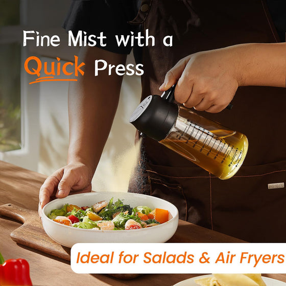 TrendPlain 16oz/470ml Glass Olive Oil Sprayer for Cooking – 2 in 1 Olive Oil Dispenser Bottle for Kitchen Gadgets and Air Fryer Accessories, Salad, BBQ - Black - hover image