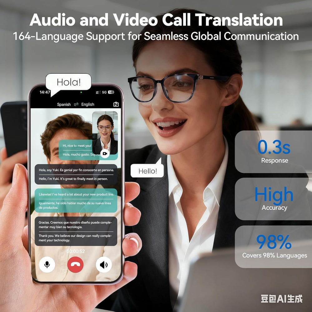 AI Smart Glasses for Men & Women – Powered by ChatGPT, Real-Time Translation, Bluetooth Glasses with Photochromic Lens, Music & Hands-Free Calling, UV & Blue Light Protection, Thin Temples