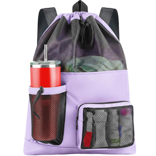 HOHOM Swim Mesh Beach Bag, Waterproof Gym Bags for Women and Men, Large Pool Bag Swimming Gear Drawstring Backpack