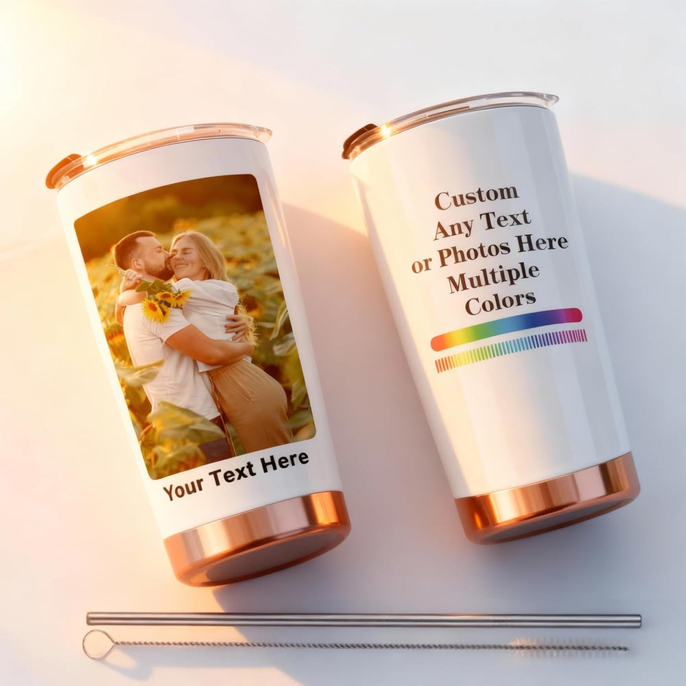 Personalized Tumbler with Photo Text Logo, Made in USA 20 oz Custom Stainless Steel Coffee Mug with Lid, Custom Cup Gift for Dad, Mom, Friends, gift for father's day