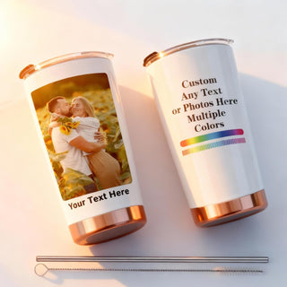 Personalized Tumbler with Photo Text Logo, Made in USA 20 oz Custom Stainless Steel Coffee Mug with Lid, Custom Cup Gift for Dad, Mom, Friends, gift for father's day
