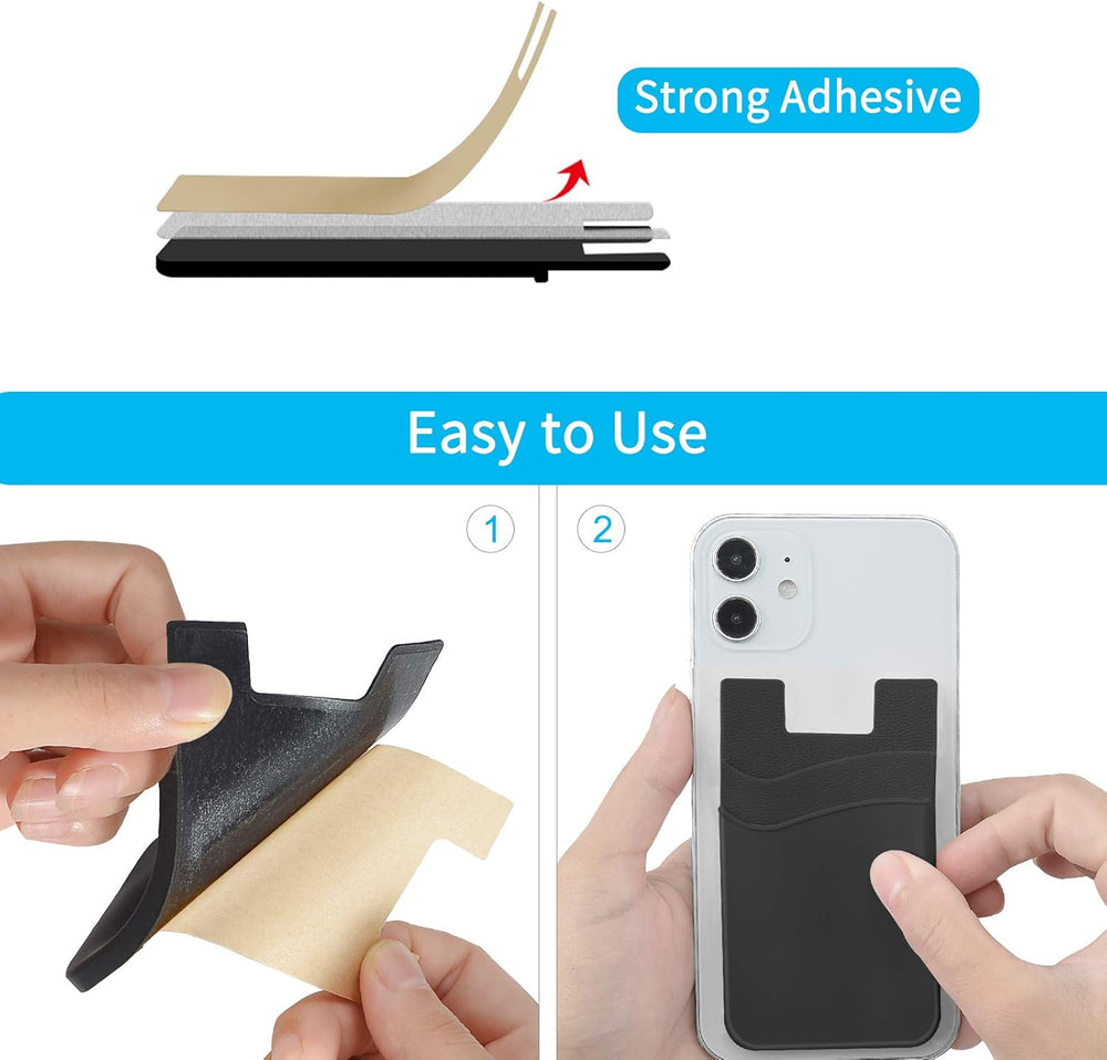 SS Card Holder for Back of Phone, Cell Phone Wallet Stick-on Credit Card Sleeve Pocket Silicone Pouch Compatible for iPhone, Samsung Galaxy and Most SamrtPhones 4 Pack