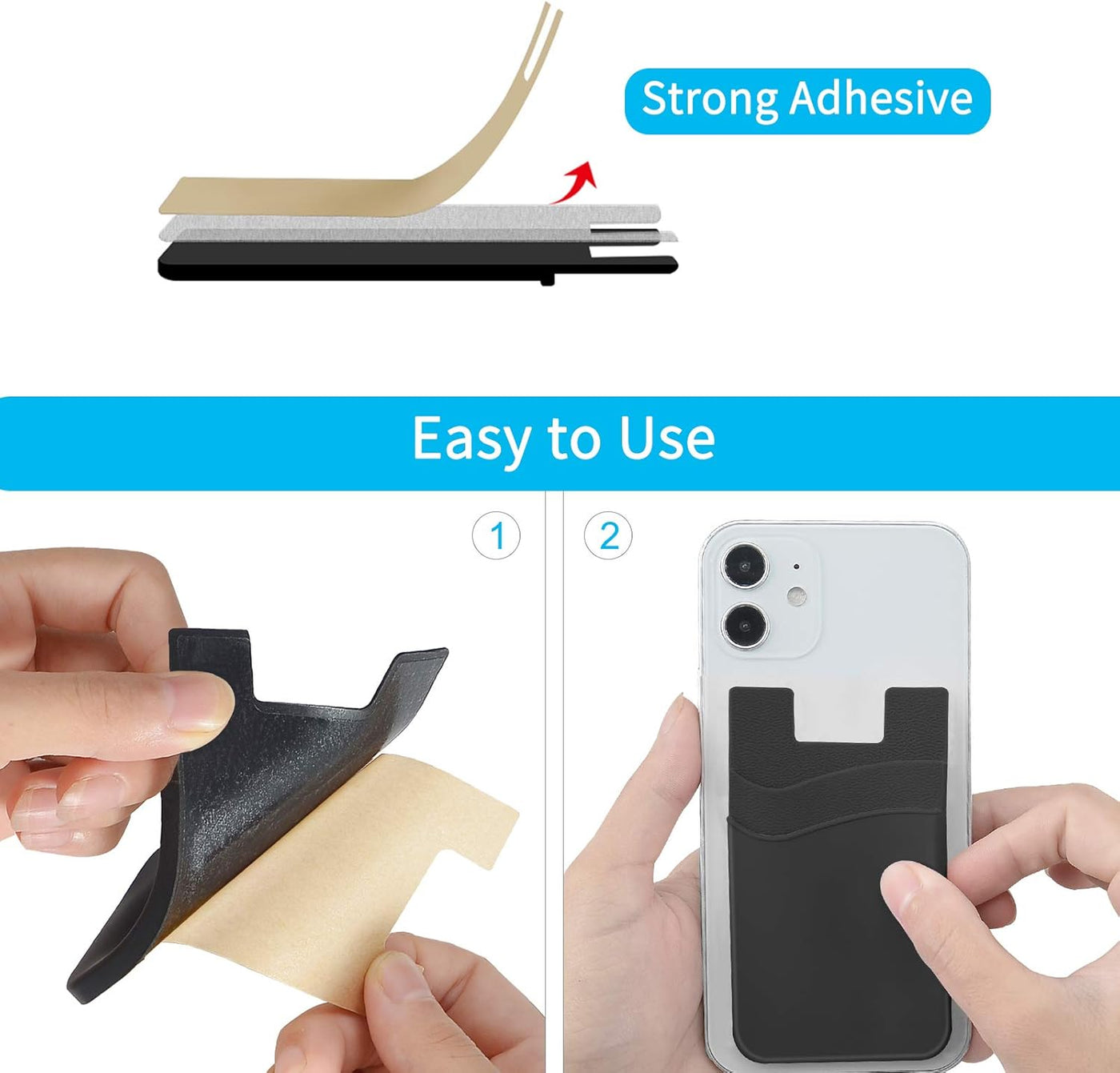 SS Card Holder for Back of Phone, Cell Phone Wallet Stick-on Credit Card Sleeve Pocket Silicone Pouch Compatible for iPhone, Samsung Galaxy and Most SamrtPhones 4 Pack