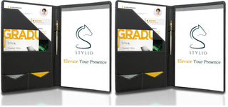 STYLIO Padfolio Portfolio Organizer Binder | Interview Resume Folder, Legal Document, Business Card Holder |w/Letter-Sized Notepad | Handsome Piano Noir Faux Leather Folio Matte Finish, Accent Stitch