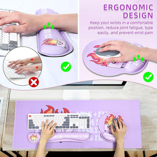 Kingdder 4 Pcs Dumpster Mouse Pad Kit Mouse Wrist Rest, Purple Funny Cute Fire Large Desk Mat, Keyboard Wrist Rest, Coaster, Ergonomic Desk Mat Gaming Work Home Office Accessories Supplies Decor