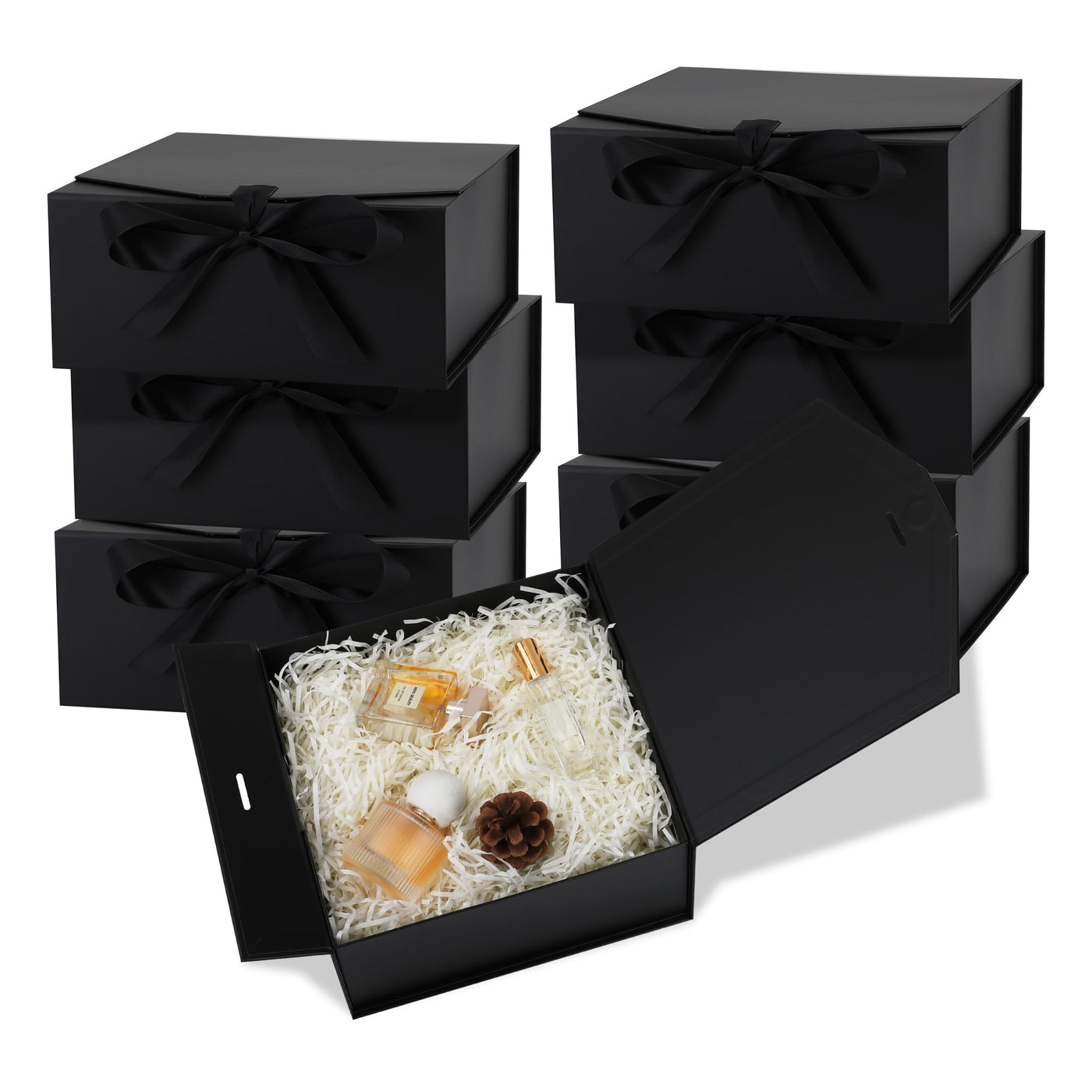 OEMVALATY 8-Pack Gift Boxes,9x9x4 Inch Magnetic Gift Boxes with Lids for Presents,Black with Ribbon, Bridesmaid Proposal Box for Wedding, Storage, Birthday